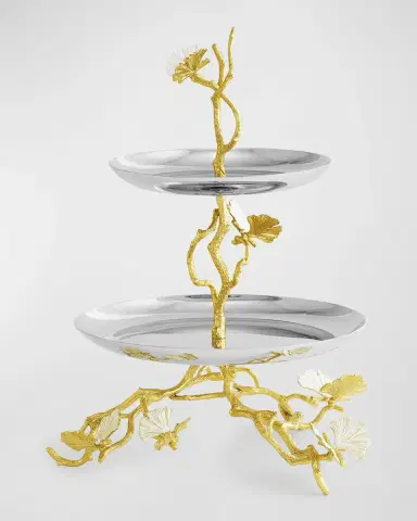 Michael Aram Butterfly Ginkgo White & Gold Two Tier Etagere | Thumbnail 2 Michael Aram Butterfly Ginkgo White & Gold Two Tier Etagere | Thumbnail 2