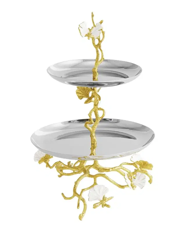 Michael Aram Butterfly Ginkgo White & Gold Two Tier Etagere