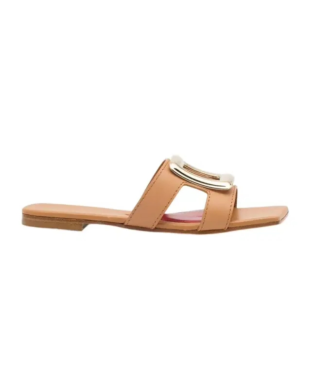 Leather Buckle Flat Slide Sandals