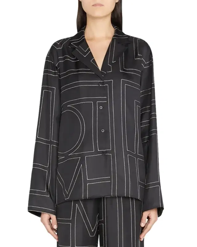Monogram-Embroidered Silk Pajama Top