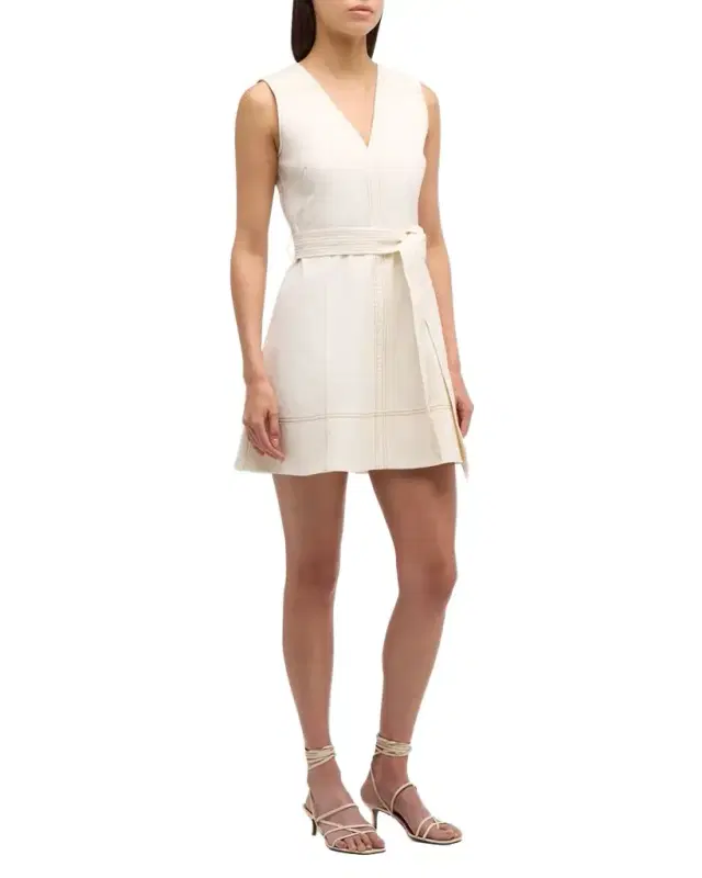 Reina Sleeveless Belted V-Neck Denim Mini Dress