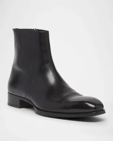Tom Ford Men's Elkan Burnished Leather Zip Boots | Thumbnail 3