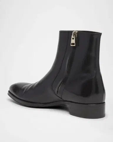Tom Ford Men's Elkan Burnished Leather Zip Boots | Thumbnail 4