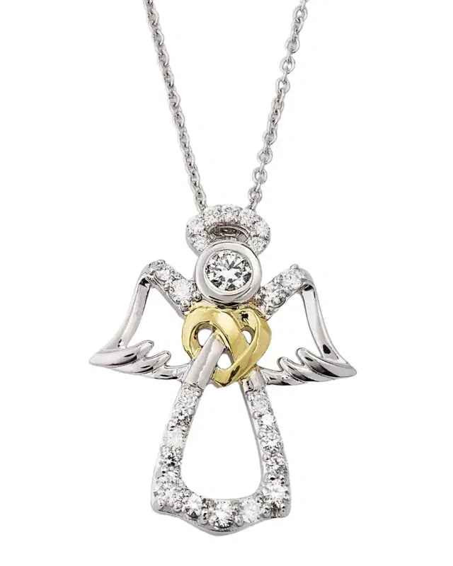 18K Gold Diamond Angel Pendant Necklace