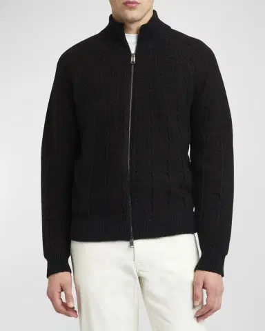 Brioni Men's Cashmere Jacquard Full-Zip Sweater | Thumbnail 4 Brioni Men's Cashmere Jacquard Full-Zip Sweater | Thumbnail 4