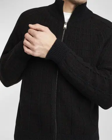 Brioni Men's Cashmere Jacquard Full-Zip Sweater | Thumbnail 7 Brioni Men's Cashmere Jacquard Full-Zip Sweater | Thumbnail 7