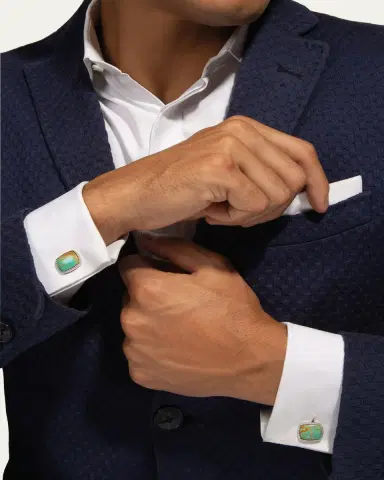 Tateossian Men's Silver Amaroo Turquoise Cabochon Cufflinks | Thumbnail 5