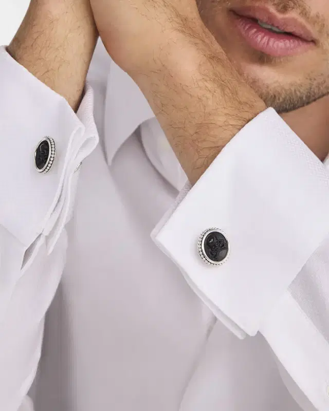 Men 's Sterling Silver Anthem Black Agate Skull Cufflinks, 20mm