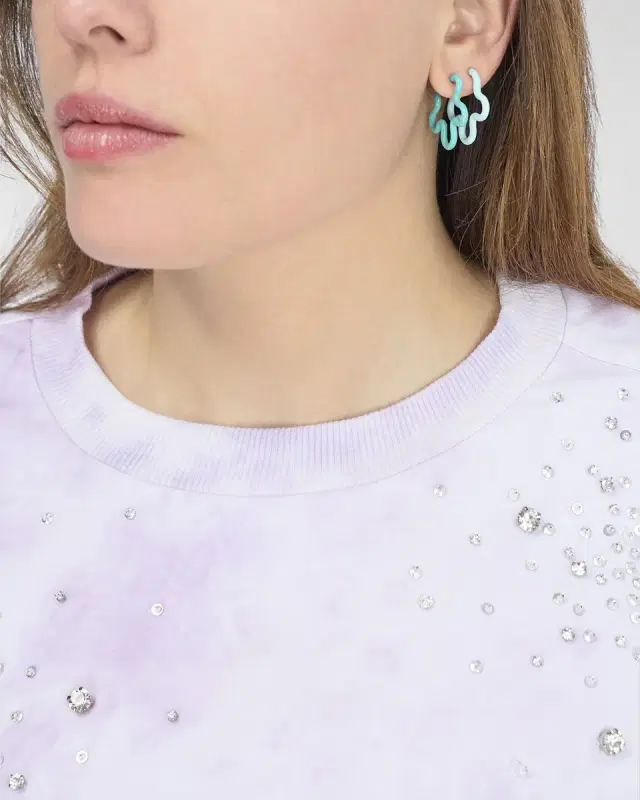 Two-Tone Asymmetrical Flower Earrings with Enamel