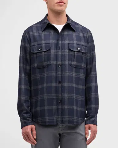 Brioni Men's Plaid Double-Face Overshirt | Thumbnail 3