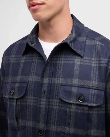 Brioni Men's Plaid Double-Face Overshirt | Thumbnail 6