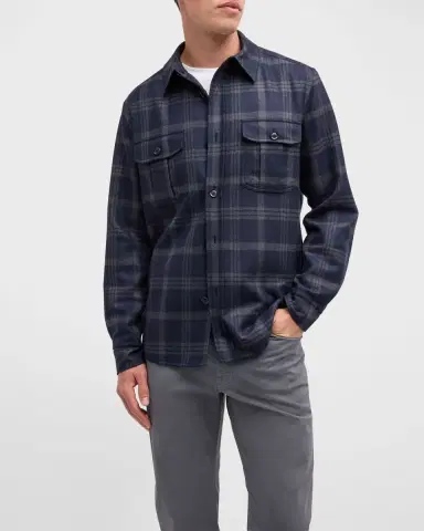 Brioni Men's Plaid Double-Face Overshirt | Thumbnail 7