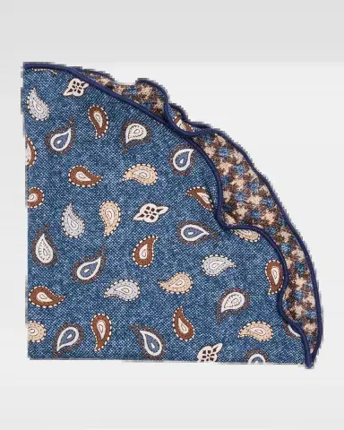 Edward Armah Men's Silk Reversible Houndstooth and Paisley Pocket Round | Thumbnail 2