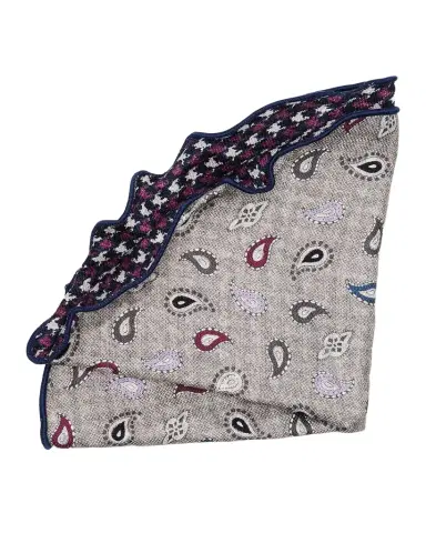Edward Armah Men's Silk Reversible Houndstooth and Paisley Pocket Round | Thumbnail 1 Edward Armah Men's Silk Reversible Houndstooth and Paisley Pocket Round | Thumbnail 1