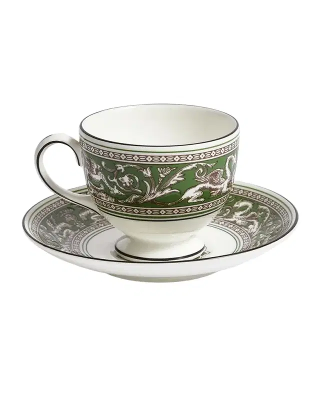 Wedgwood Florentine Verde Teacup & Saucer, 6.1 oz.