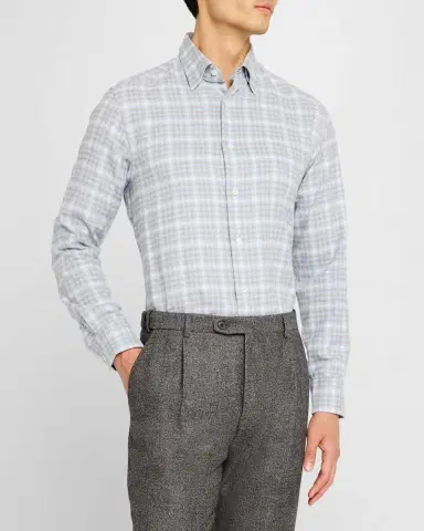 Brioni Men's Check Flannel Casual Button-Down Shirt | Thumbnail 4