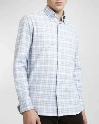 Brioni Men's Check Flannel Casual Button-Down Shirt | Thumbnail 7