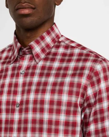 Brioni Men's Cotton Check Casual Button-Down Shirt | Thumbnail 4 Brioni Men's Cotton Check Casual Button-Down Shirt | Thumbnail 4