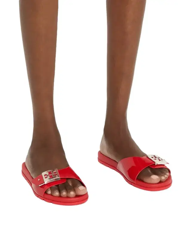 Glossy Buckle Slide Sandals