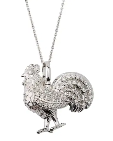 Roberto Coin 18K White Gold Tiny Treasures Diamond Rooster Pendant Necklace | Thumbnail 1 Roberto Coin 18K White Gold Tiny Treasures Diamond Rooster Pendant Necklace | Thumbnail 1