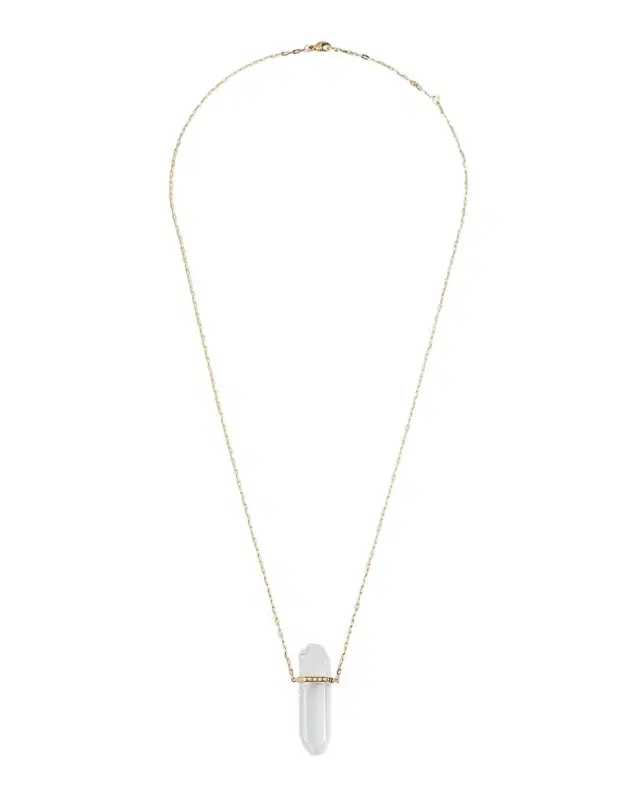 14K Large Crystal Quartz and Diamond Bar Necklace
