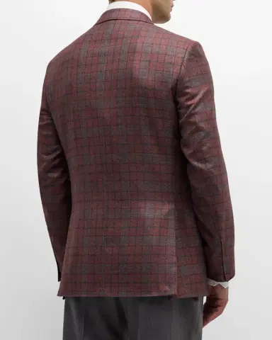 Canali Men's Silk-Wool Plaid Sport Coat | Thumbnail 3