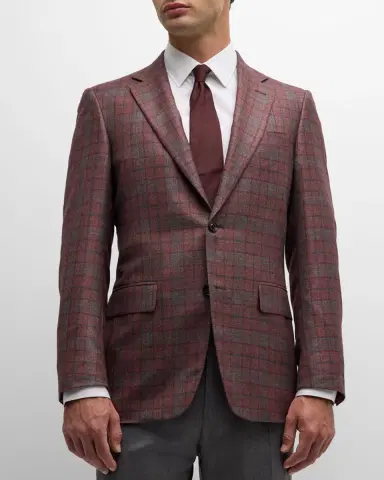 Canali Men's Silk-Wool Plaid Sport Coat | Thumbnail 4