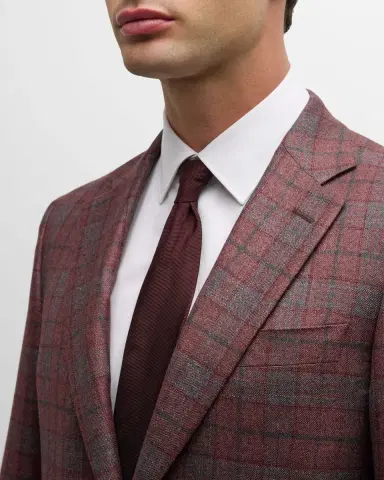 Canali Men's Silk-Wool Plaid Sport Coat | Thumbnail 5