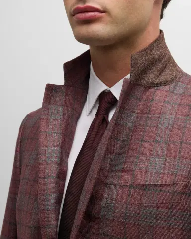 Canali Men's Silk-Wool Plaid Sport Coat | Thumbnail 7