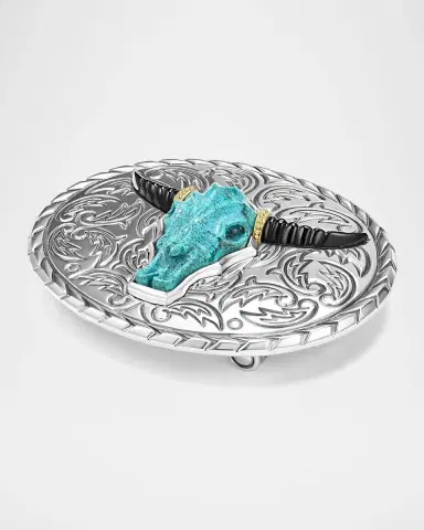LAGOS Men 's Sterling Silver 18K Anthem Turquoise Longhorn Belt Buckle, 85mm | Thumbnail 2
