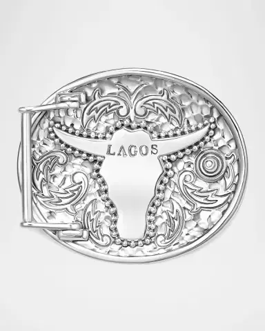 LAGOS Men 's Sterling Silver 18K Anthem Turquoise Longhorn Belt Buckle, 85mm | Thumbnail 3