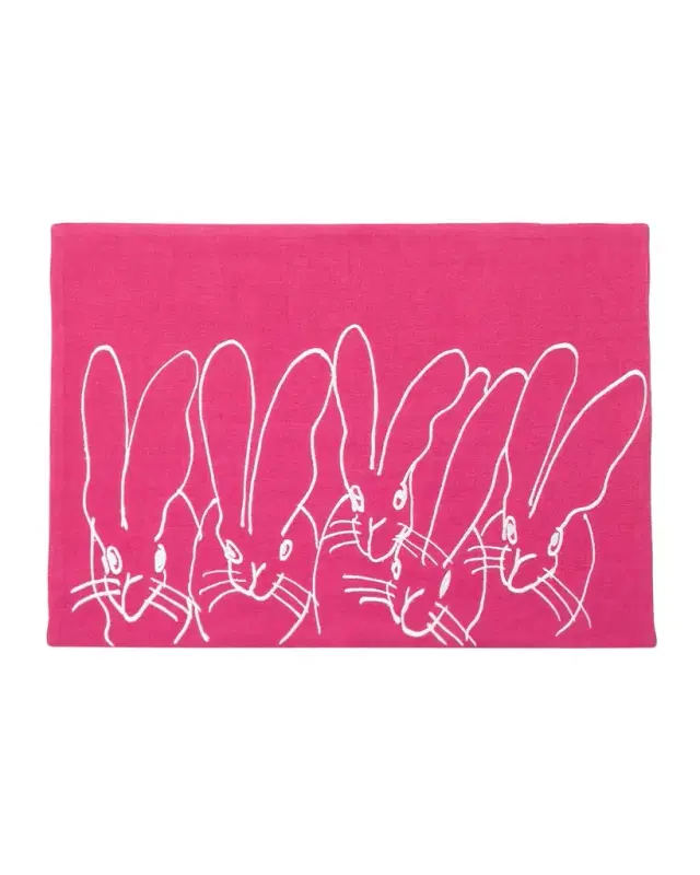 Hunt Slonem Band of Bunnies Embroidered Linen Placemat