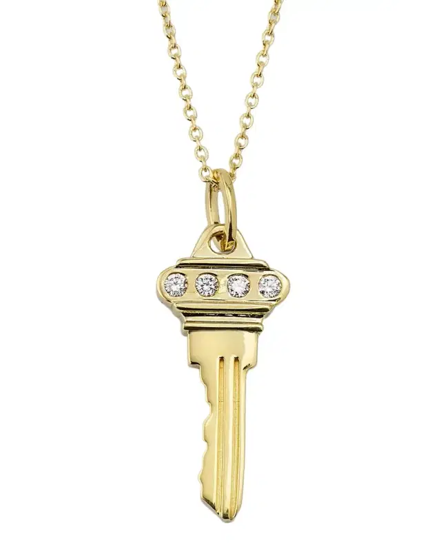 18K Key Pendant Necklace with Diamonds