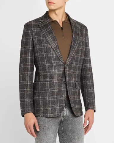 Brioni Men's Wool-Cashmere Plaid Sport Coat | Thumbnail 3 Brioni Men's Wool-Cashmere Plaid Sport Coat | Thumbnail 3
