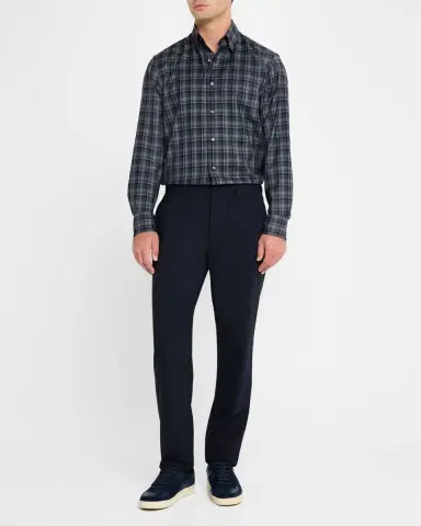 Brioni Men's Wool Check Casual Button-Down Shirt | Thumbnail 2