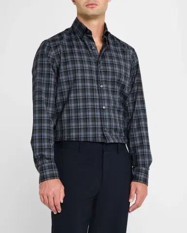 Brioni Men's Wool Check Casual Button-Down Shirt | Thumbnail 4