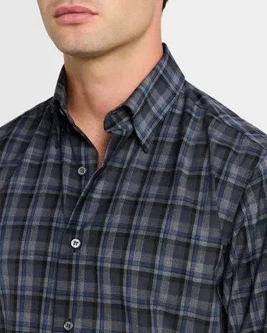 Brioni Men's Wool Check Casual Button-Down Shirt | Thumbnail 5