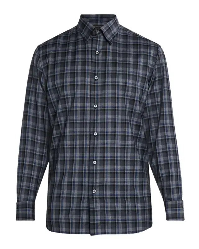 Men 's Wool Check Casual Button-Down Shirt