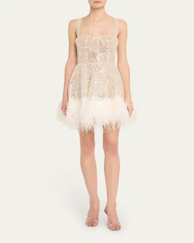 Bronx and Banco Mademoiselle Beaded Feather-Trim Mini Dress | Thumbnail 2