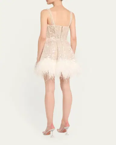 Bronx and Banco Mademoiselle Beaded Feather-Trim Mini Dress | Thumbnail 3