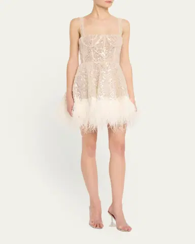 Bronx and Banco Mademoiselle Beaded Feather-Trim Mini Dress | Thumbnail 4