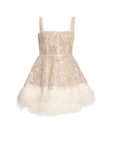 Bronx and Banco Mademoiselle Beaded Feather-Trim Mini Dress | Thumbnail 1