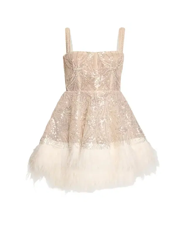 Bronx Banco Mademoiselle Beaded Feather-Trim Mini Dress