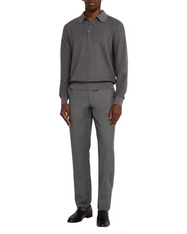 Brioni Men 's Basketweave Polo Sweater