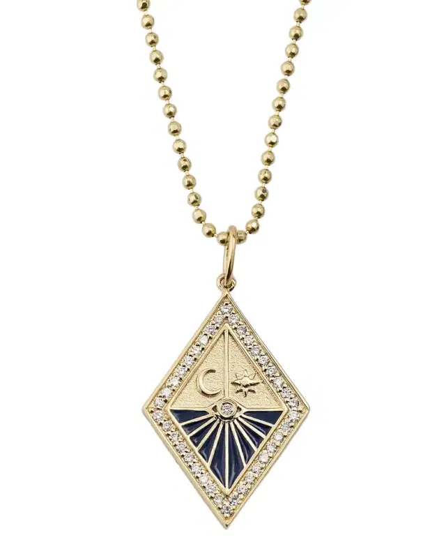 Enamel and Diamond Sundial Medallion Charm Necklace