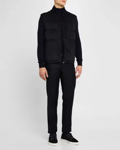 Brioni Men 's Quilted Suede Full-Zip Vest | Thumbnail 2