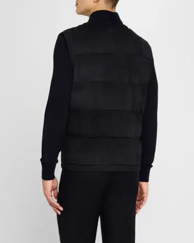 Brioni Men 's Quilted Suede Full-Zip Vest | Thumbnail 3