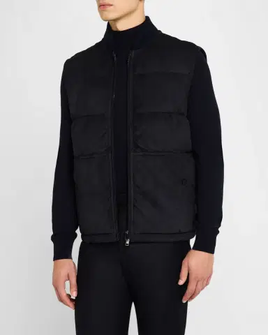 Brioni Men 's Quilted Suede Full-Zip Vest | Thumbnail 4