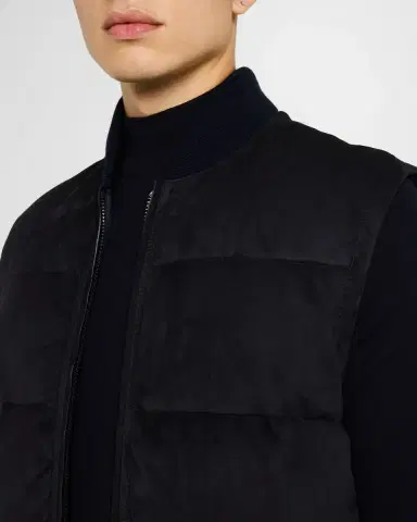 Brioni Men 's Quilted Suede Full-Zip Vest | Thumbnail 5