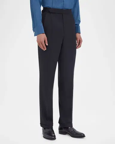 dunhill Men's Wool and Cashmere Flat Front Trousers | Thumbnail 3